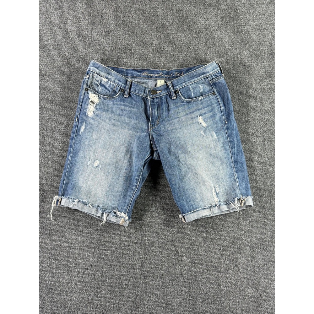 Abercrombie & Fitch Womens Distressed Denim Bermuda Shorts Medium Wash Size 6